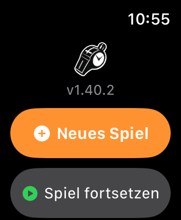 Startbildschirm der App mit den Optionen „Neues Spiel“ und „Spiel fortsetzen“